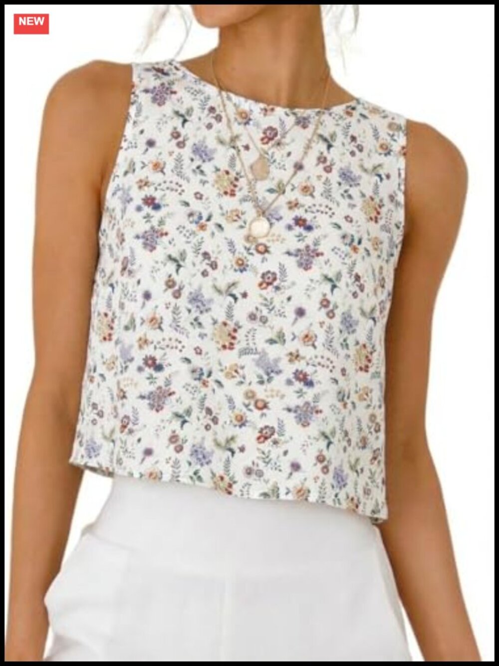 Linen Crop Tank Top High Neck Sleeveless Button Back Casual Summer